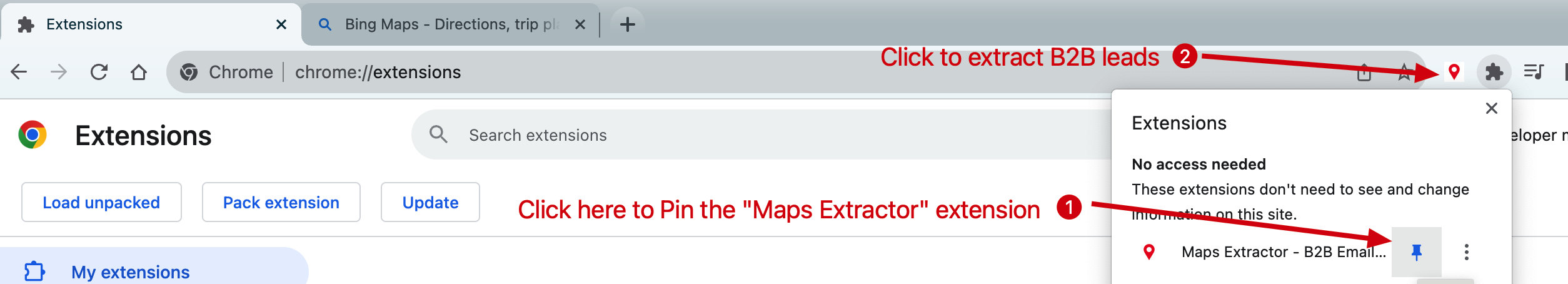 Pin the extension
