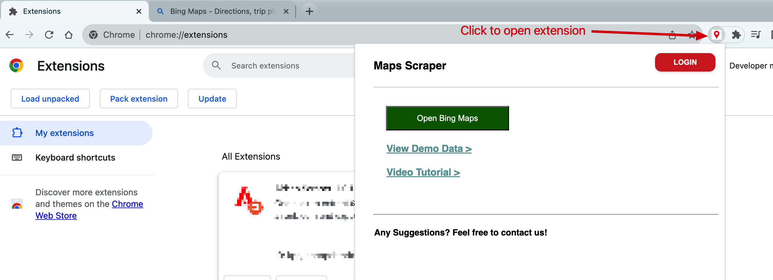 Popup of the extension